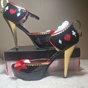 Leg Avenue Black Patent High Heels with Red Accents & Gold Heels